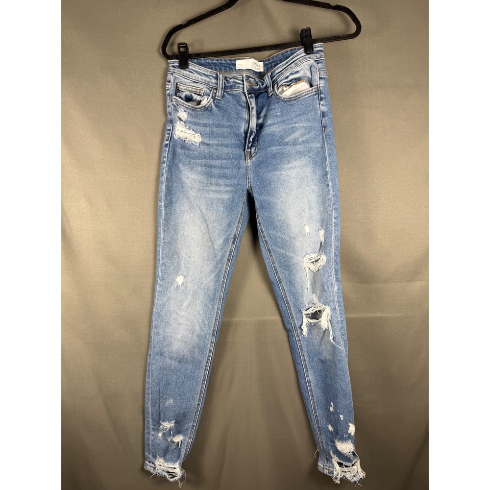 Bridge by GLY Skinny Jeans Womens 26 Light Wash Distressed Paint Splatter Frayed